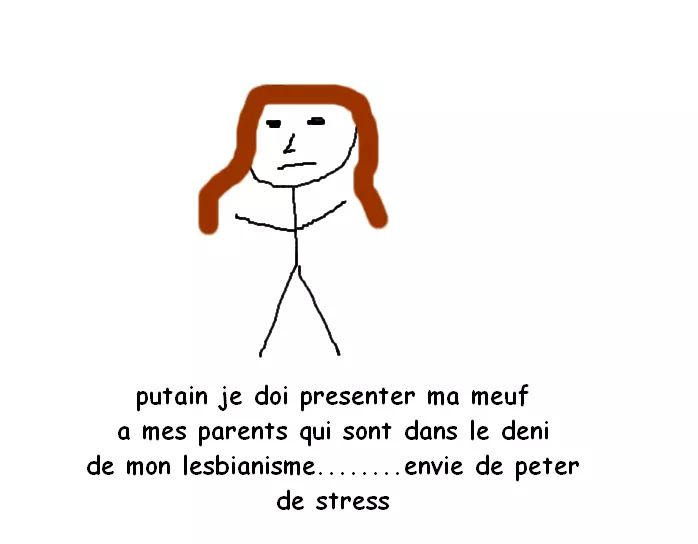 putain je doi presenter ma meuf a mes parents qui sont dans le deni de mon lesbianisme..............envie de peter de stress